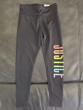NWT Justice Black Leggings with Rainbow Logo
